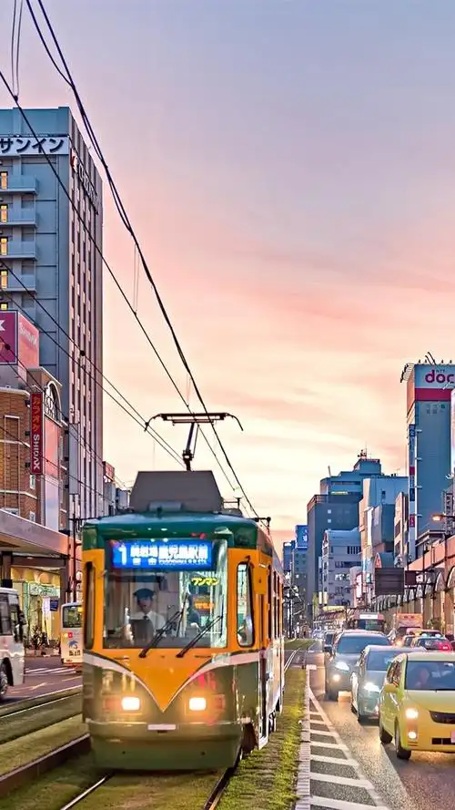 iphone 壁纸 鹿儿岛市,日本,黄昏,街道,道路,建筑,灯光