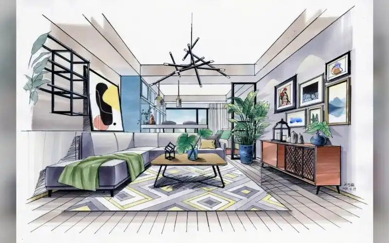 室内手绘效果图分享,附线稿