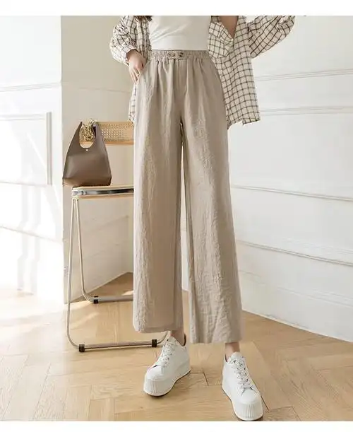 棉麻裤子女夏季薄款小个子亚麻休闲裤宽松显瘦高腰垂感直筒阔腿