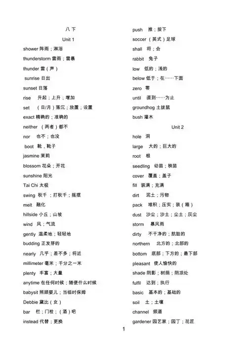 冀教版英语八年级下册单词表新