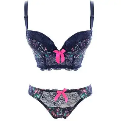 依曼柔性感蕾丝印花日系文胸套装女人内衣加厚调整型胸罩