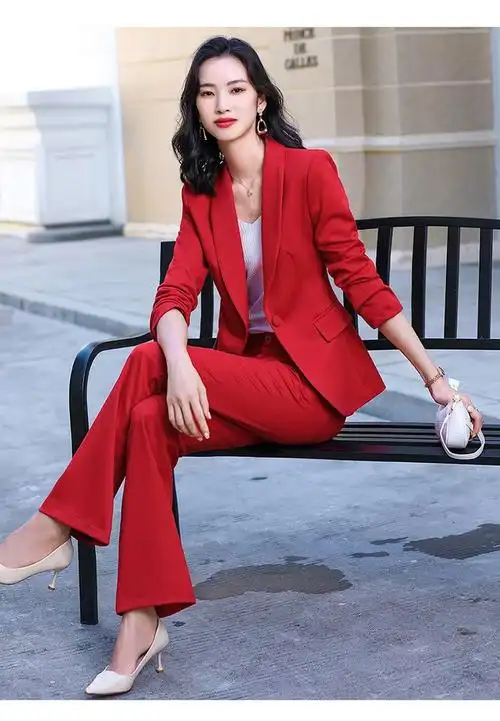vkhv品牌红色西装套装女秋季2021新款职业装气质女神范西服正装单件