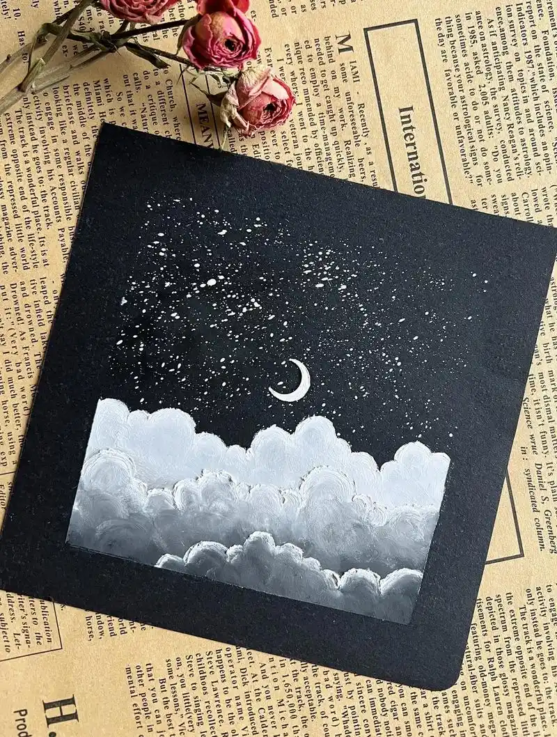 黑白灰三个颜色画星空～#油画棒 #教程 #油画棒风景画 - 抖音