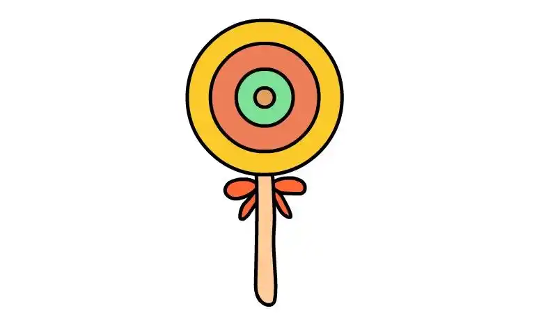 3,再画棒棒糖的棍子;2,然后多画几个不同大小的圆圈;1,首先画两个圆圈