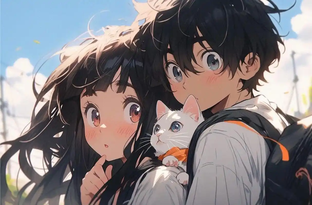 超可爱动漫情侣背景图