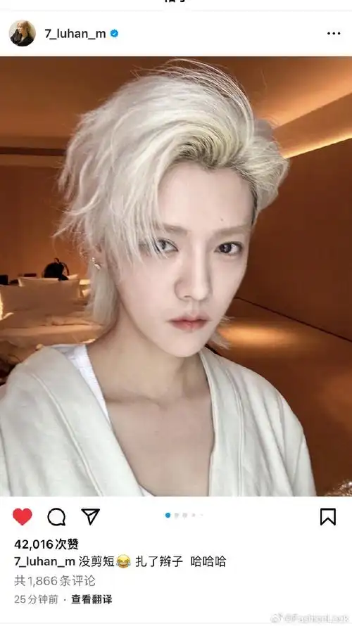 鹿晗银发剪短了