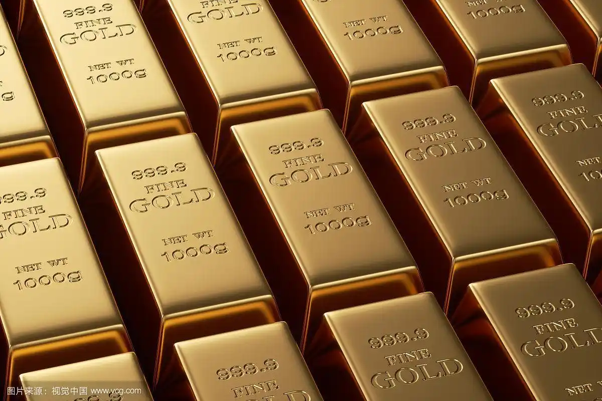 金库中整齐排列的一千克纯金金砖