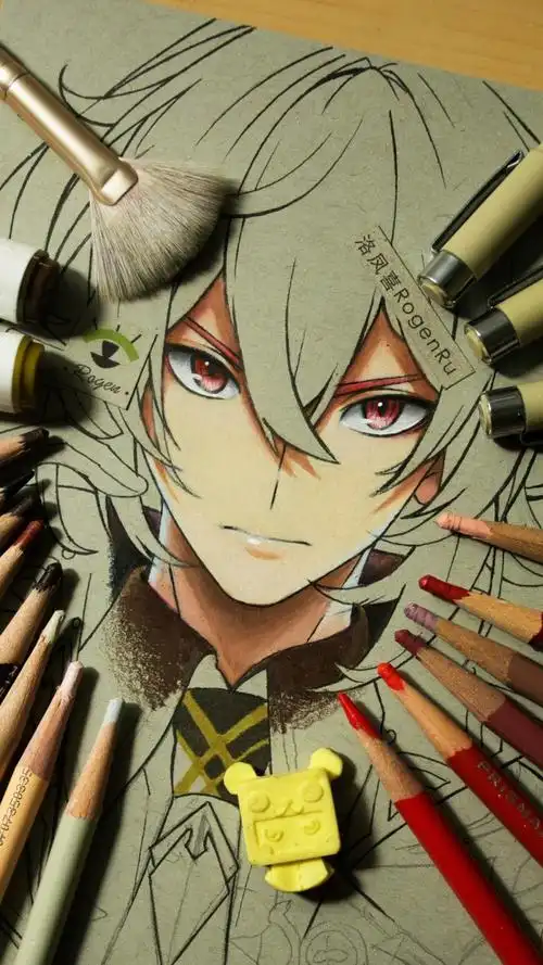 186a 油性彩铅手绘《原神》游戏人物:迪卢克漫画头像#hello2022