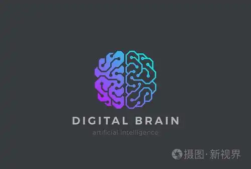 脑人工智能标志设计矢量模板线性风格. 人工智能技术头脑风暴逻辑概念