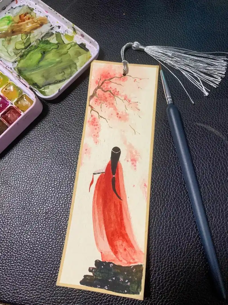 遇见她,如春水映梨花…#水彩手绘 #古风书签 - 抖音