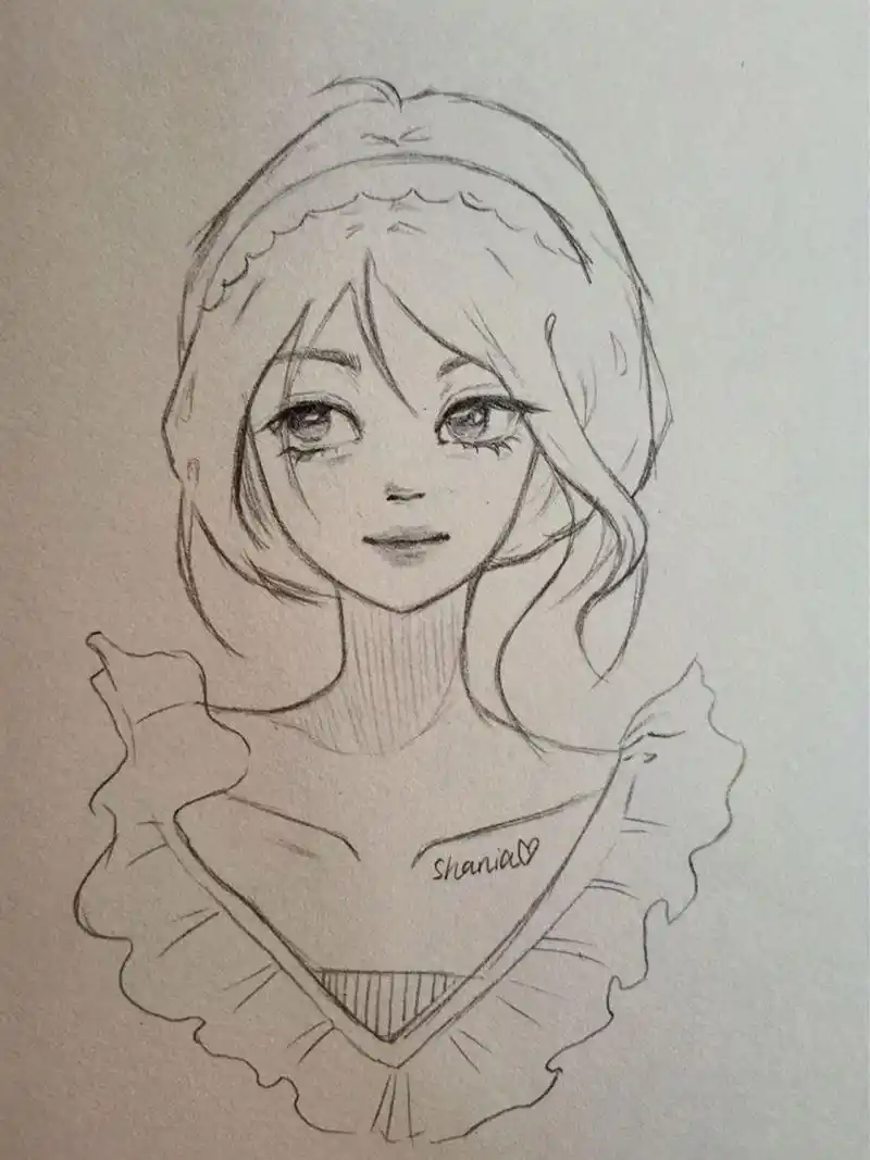 临摹自: 	 手绘女生线稿动漫人物我爱画画铅笔画速写临摹摸鱼绘画教程