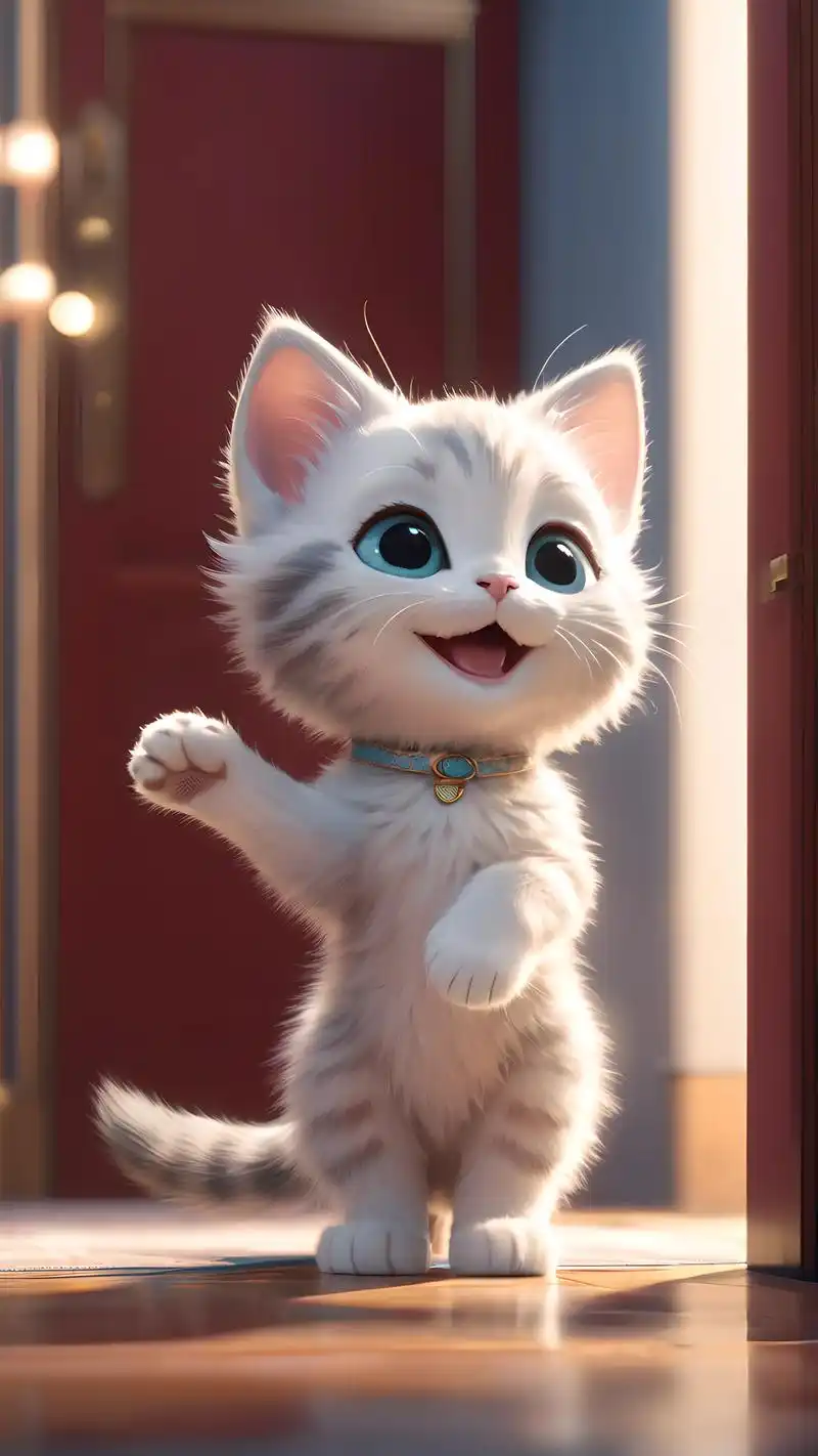 可爱的小猫咪微笑着向你招手.#可爱的小猫咪 #壁纸 #ai漫 - 抖音