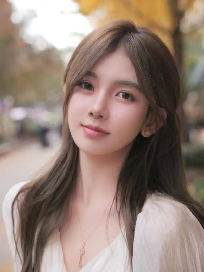 穿白色长裙的美女,优雅漂亮,脸部特写五官精致,是个大美人