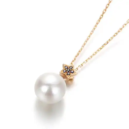 范琦高定18k金akoya珍珠蓝宝石锁骨链项链珠花