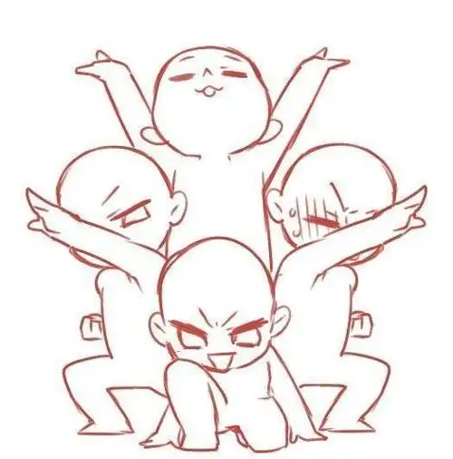 设计秀q版人物的激萌互动合影向姿势参考