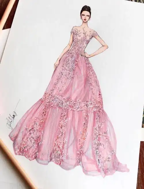 时装绘画 服装手稿 手绘 晚礼服 秀场 作者@eris tran