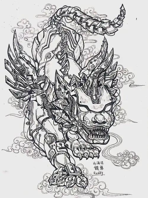 机械山海经系列一貔貅原创手绘