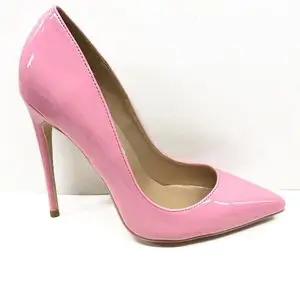欧美早秋粉色漆皮尖头高跟鞋12cm细跟少女鞋浅口大码女鞋单鞋婚鞋