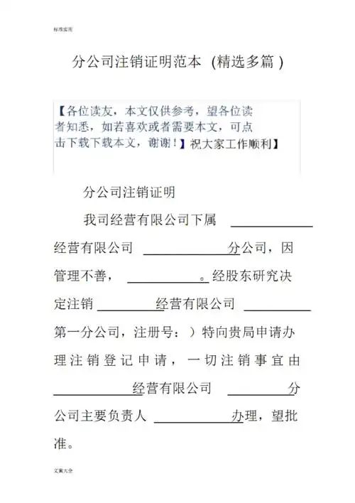分公司注销证明例范本(精选多篇).pdf 17页
