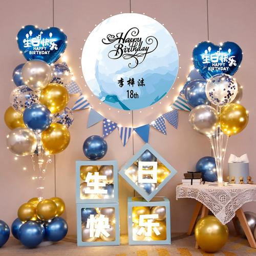 18十八岁生日场景布置装饰男孩男生家里气球快乐派对高级感背景墙