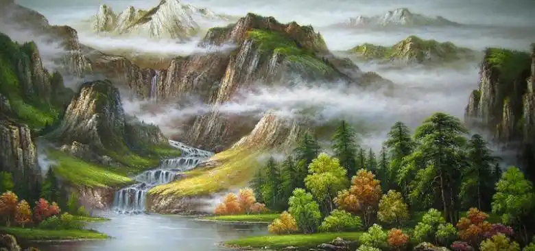 油画山水风景