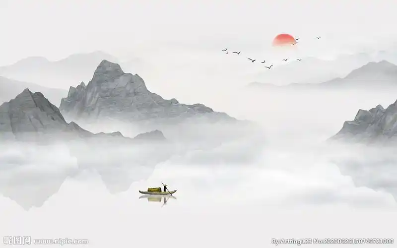 中式水墨山水画图片