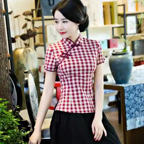 唐装棉麻复古短袖旗袍上衣民国风改良汉服修身显瘦女装中式套装夏