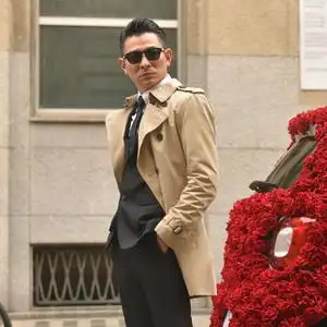 男士大衣风衣刘德华明星同款秀场宽松工装双排扣纯色秋季新品外套