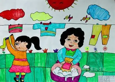 帮妈妈干活简笔画彩色