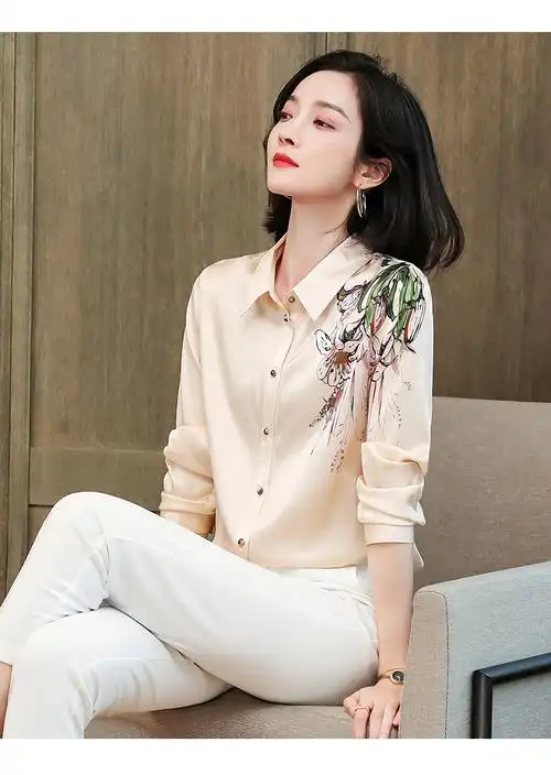 轻奢女装杭州丝绸衬衫女长袖2022春秋新款印花真丝衬衣百搭桑蚕丝上衣