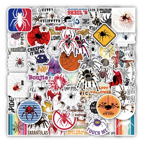 60张多彩蜘蛛卡通涂鸦贴纸汽车行李箱电动车手机水杯平板防水贴画