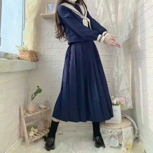 川岛琦羽川日系原创春夏水手服不良长裙jk制服正版女学院风套装