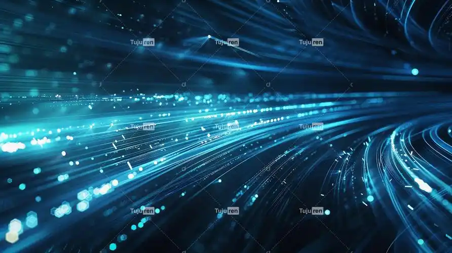 带有发光光线和线条的抽象蓝色背景,速度运动效果,数字技术概念海报