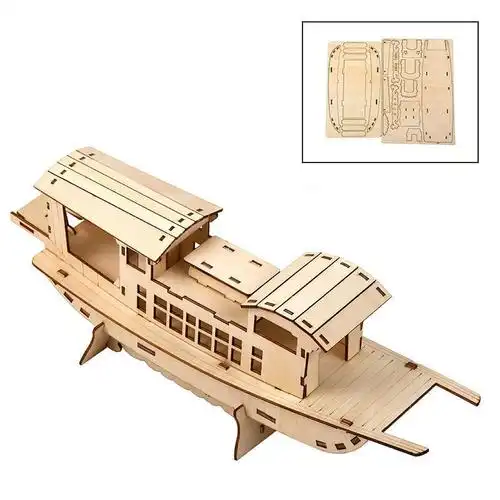南湖红船小船模型儿童手工拼装纪念摆件纸帆船仿古小学生原木色南湖红