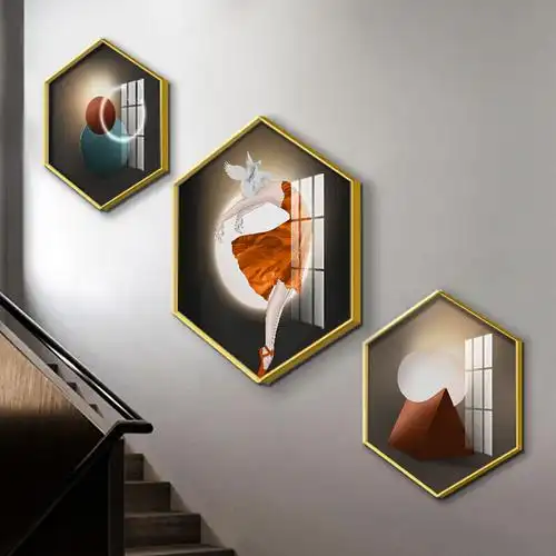 楼梯间装饰画loft小公寓复式别墅玄关走廊墙面壁画过道口转角挂画