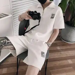 休闲运动套装男士夏季2021时尚短袖t恤两件短裤男装一套搭配帅气