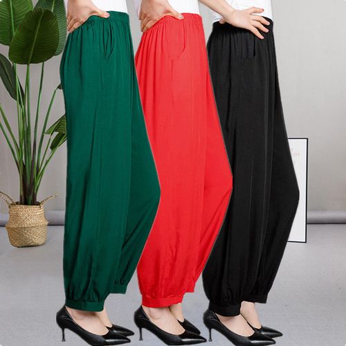 夏季中老年女裤大码宽松棉绸阔腿灯笼裤休闲民族风广场舞蹈女长裤