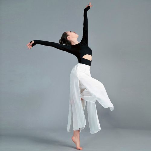 民族舞练功服女新款宽松大开叉飘逸雪纺裤现代舞练功裤舞蹈演出服