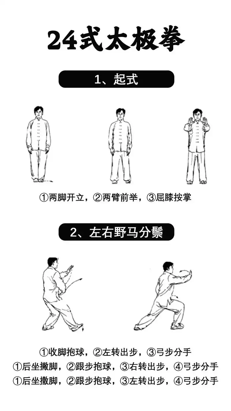 太极二十四式图解.新手学这个就够了,要注意调整呼吸,可以修身 - 抖音