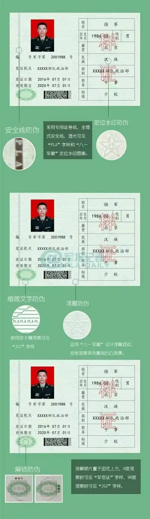 解放军全军换发2016式证件:使用多项防伪技术