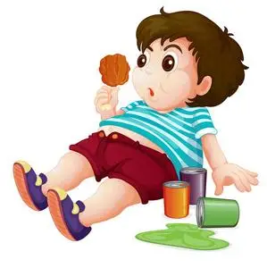 胖孩子可爱和有趣的胖老鼠大耳朵抱着奶酪和微笑, 单词是快乐的孩子