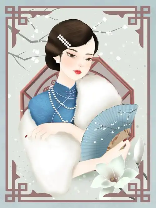 手绘民国风女子插画