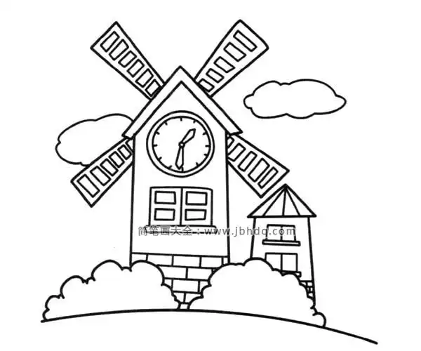 风车钟楼_建筑简笔画-简笔画大全