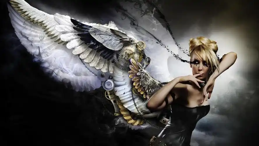 幻想的女孩,天使,翅膀,金发 壁纸