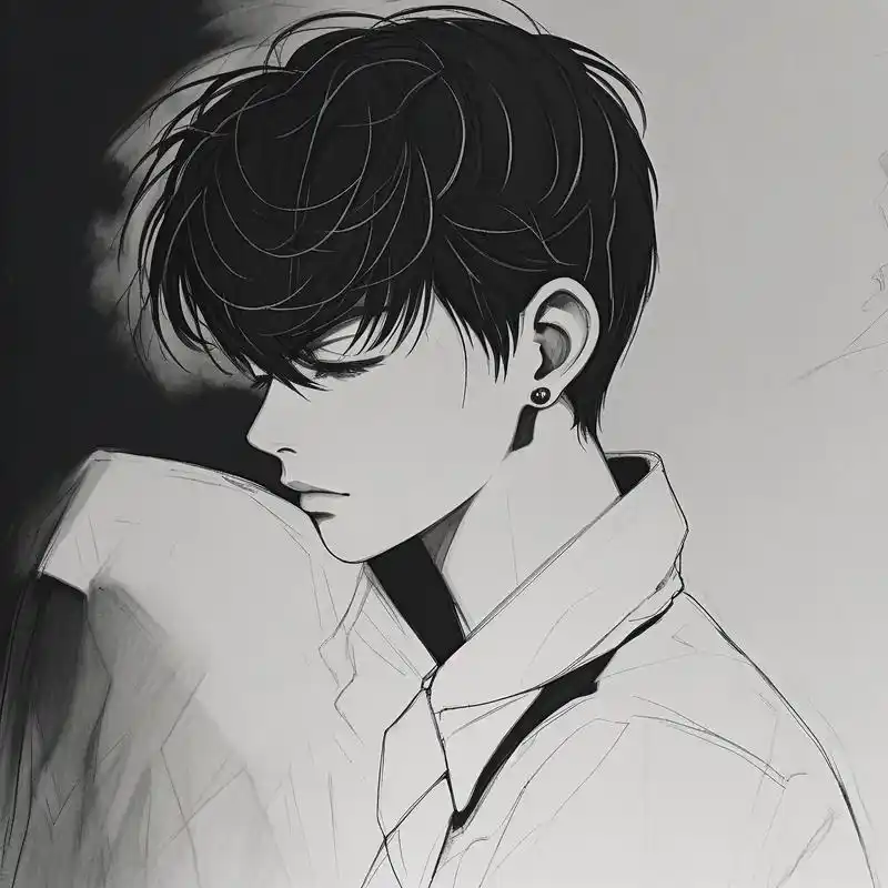 黑白素描男生头像,伤感又深沉91 男生的黑白素描头像,每一笔都透露