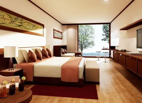 长方形的简约卧室设计摆放床图_装信通网效果图