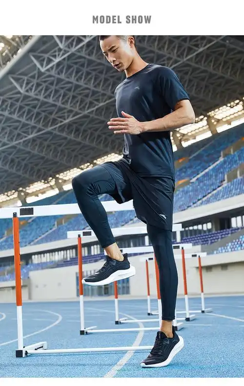 安踏速干紧身裤男2021秋新款运动跑步训练健身服瑜伽裤九分裤透气基础