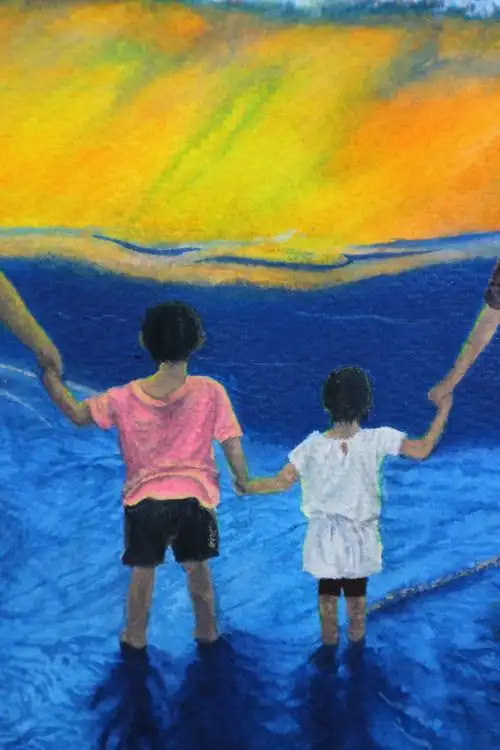 水彩画-一家四口