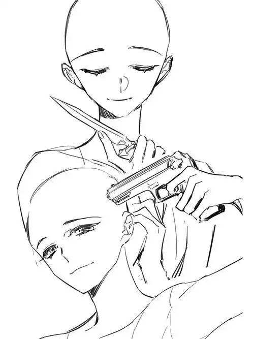 绘画素材7915病娇单人线稿临摹