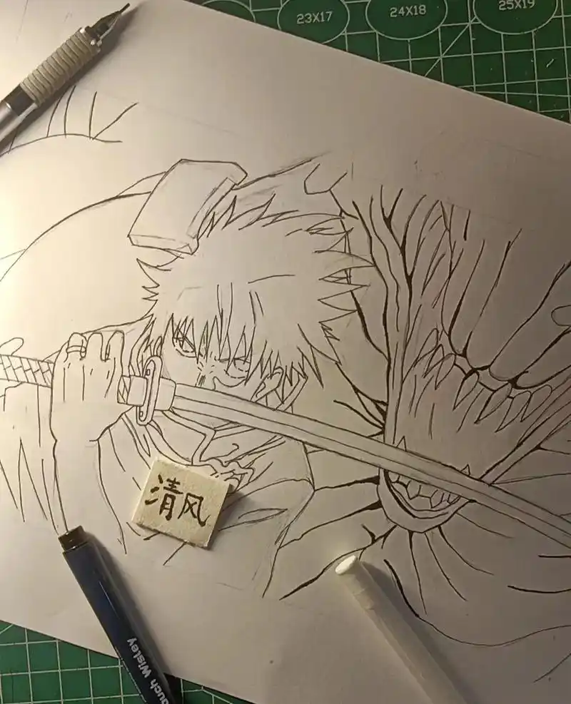 问题不大#线稿 #五条悟绘画教程 #动漫手绘 - 抖音